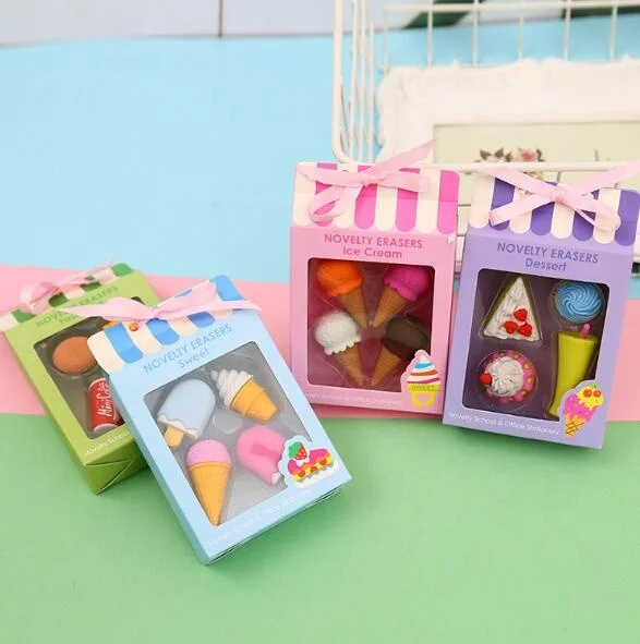 Pencil Erasers Assorted Food Cake Dessert Puzzle Erasers