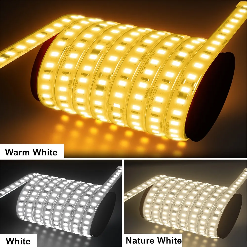Flexible Cuttable 110V 220V LED Strip Lights 2835 120LED/m 240LED/m Nature Warm White driverless Waterproof Outdoor LED Strips