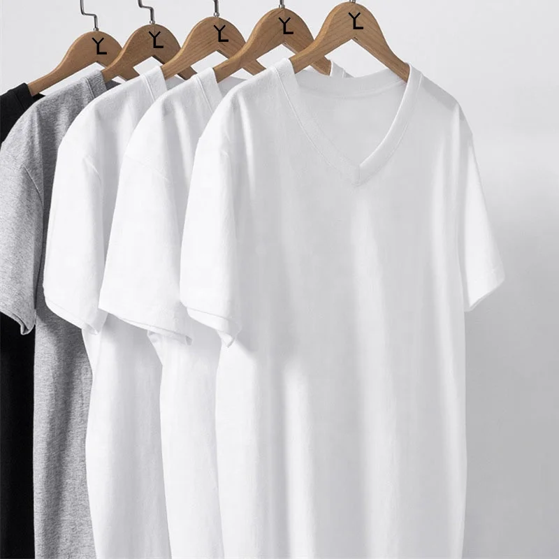 100% Cotton V Neck Blank Plain Custom Logo Tshirts Breathable Casual Cheap Price White Men T Shirt
