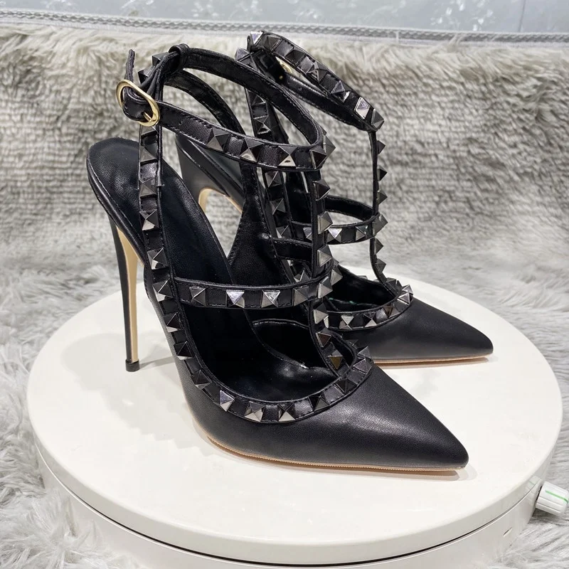 Factory Customized Special Design Ladies Sandals Women Super High Heels Studded Sexy Party Dress Shoes Slingback Heels