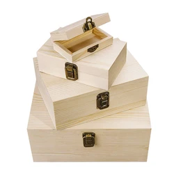 Unfinished Wood Pencil Box, Unpainted Rectangle DIY Artist Tool and Brush Storage Box Case with Locking Clasp
