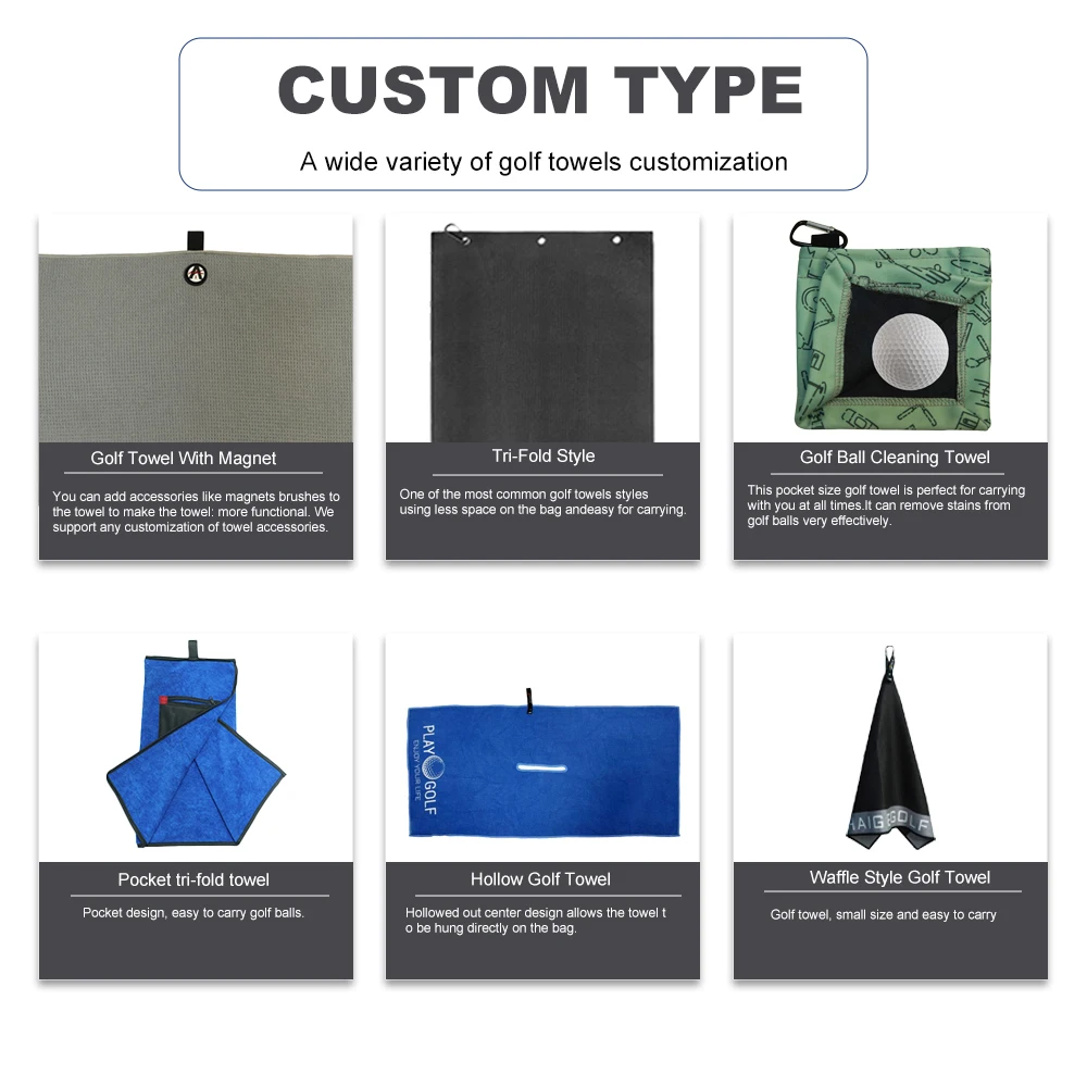 Custom Small Microfiber Golf Towel With Clip Hanging On Bag