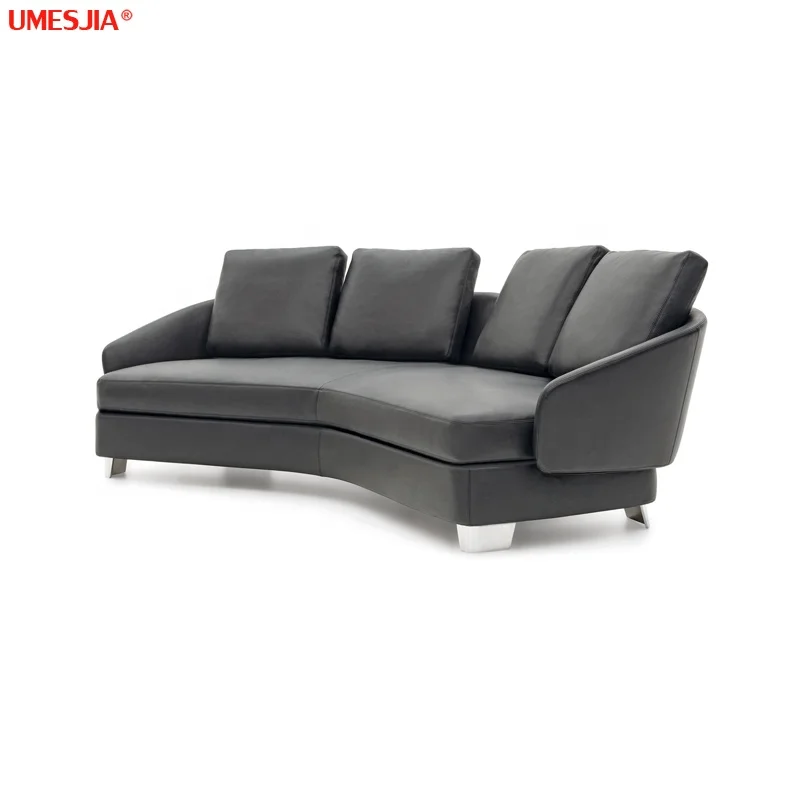 Modern Italy Style Luxury Lawson Medium semi-round sofa Living Room Genuine Leather Sofa With Stainless steel Leg