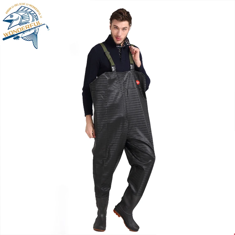 Pvc Fly Breathable Water Pants Back Fork Thickened One-piece Half Fishing Pants Fishing Back Pants With Boot Manufacturer