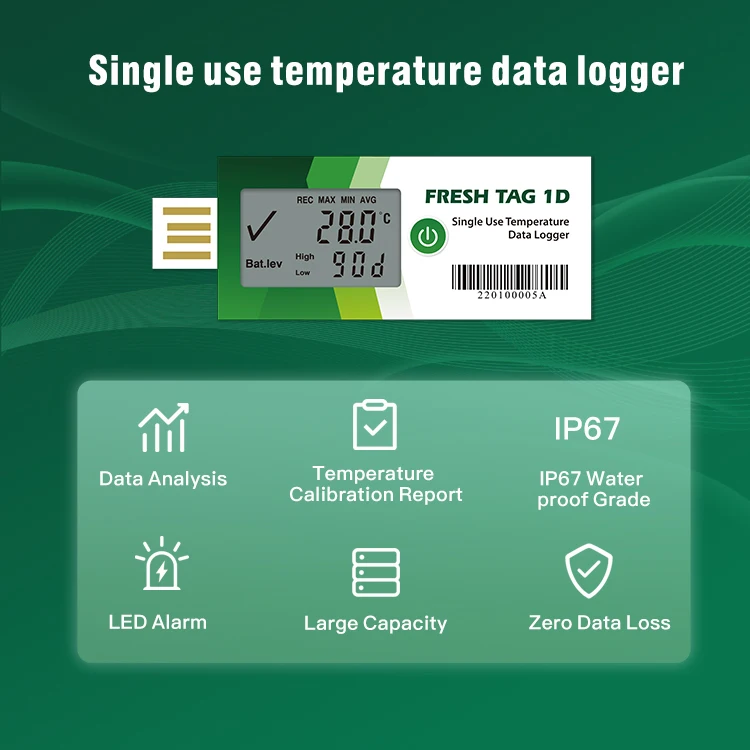 Low cost manufacturers pdf LCD Disposable temperature data logger