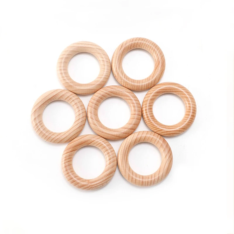 Customize Logo High Quality Beech Wood Circle Teething Ring Toy Diy Pacifier Clip Chain Necklace Morla Baby Teether