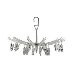 Hanser  20 Clips Plastic Clothes Hangers Clothing Folding Sunning Hanger Cloth Round  Airer Indoor Outdoor Foldable Drying Rack