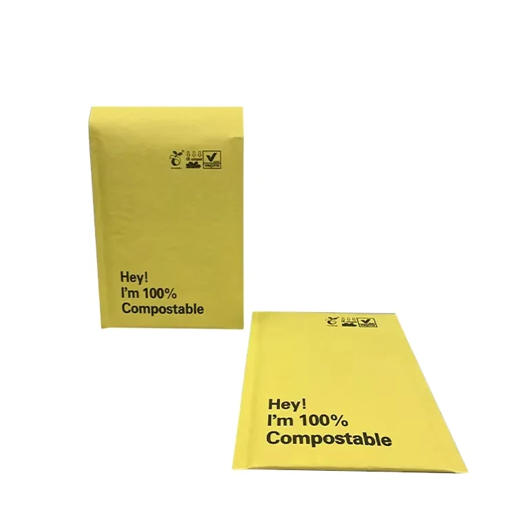 Compostable  Waterproof Mint Yellow Kraft Bubble Mailer With Logo