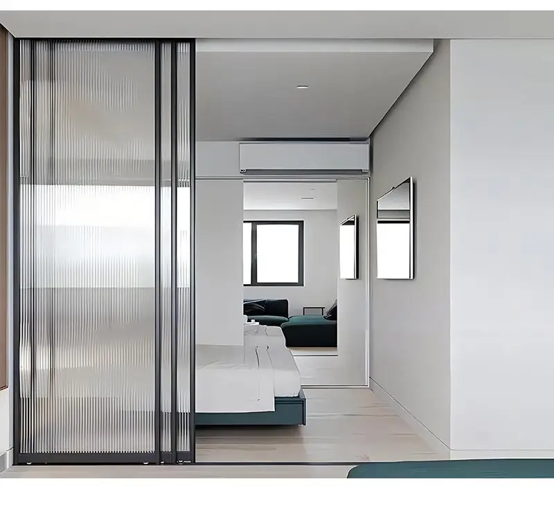 Modern Style Aluminum Security Door Invisible Sliding Glass Entry for Interior for Bedroom and Bathroom