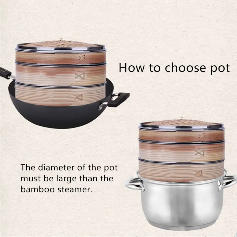 Dim Sum Basket 10 Inch Handmade Bamboo Steamer Two Tier Baskets Bamboo Steamer 12 Inch With Steel Rings