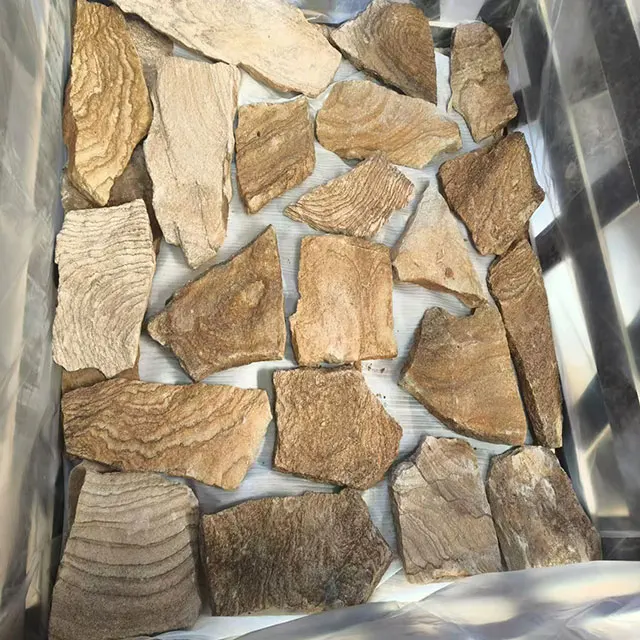 Golden or Yellow Sandstone Irregular Shape Stacked Random Rock Wall Stone