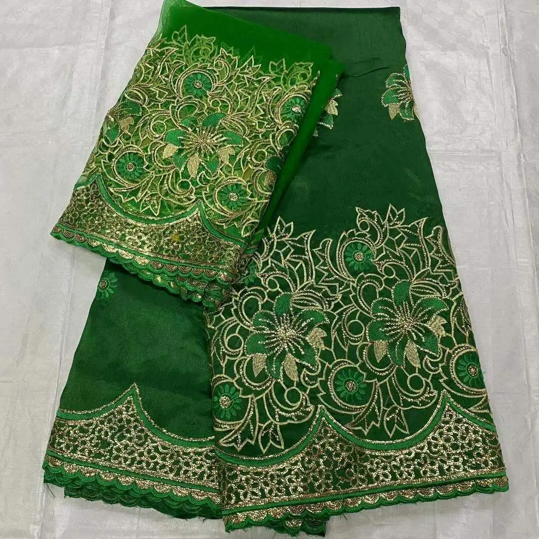 Purple India soft Silk George Wrappers With French Net Lace Fabrics For blouse 7yards/piece