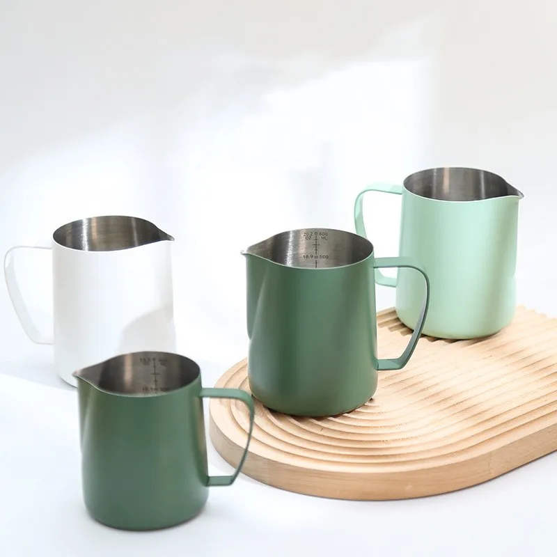 Hot 304 Stainless Steel Latte Cup With Graduated Coffee Latte Jar  Tip Milk Cylinder Suitable for Family Coffee Shop