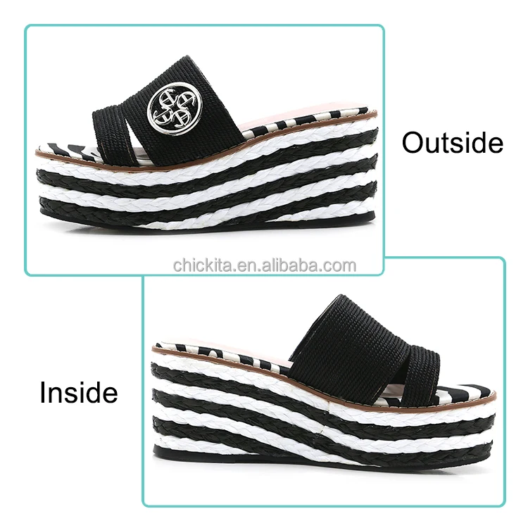 Lady two band Rope braided vamp upper  with trendy rround buckle  on braid woven Espadrille woman square toes wedge lady sandal