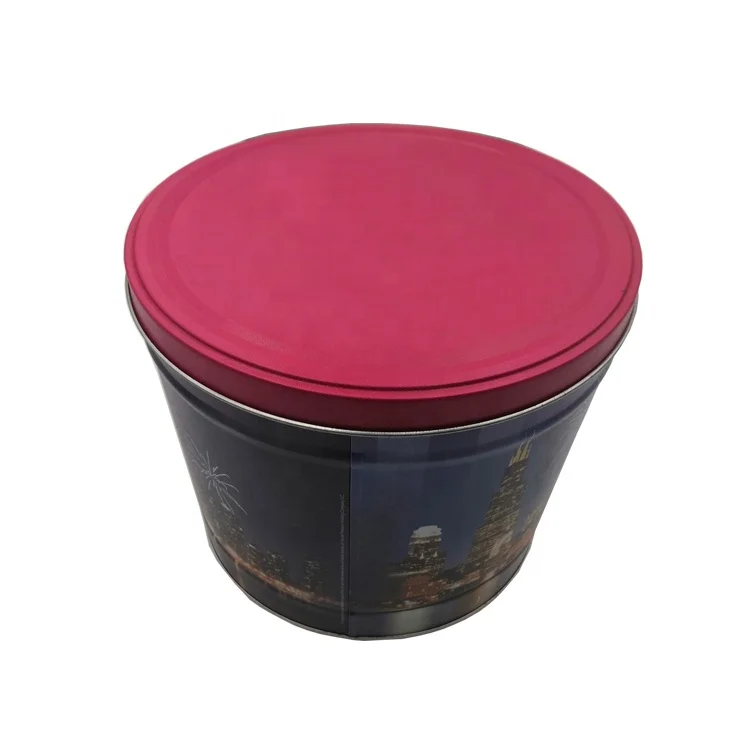 Крупное оцинкованное металлическое ведро для попкорна с крышкой для пищевых продуктов 1/2/3 галлонов с принтом на заказ