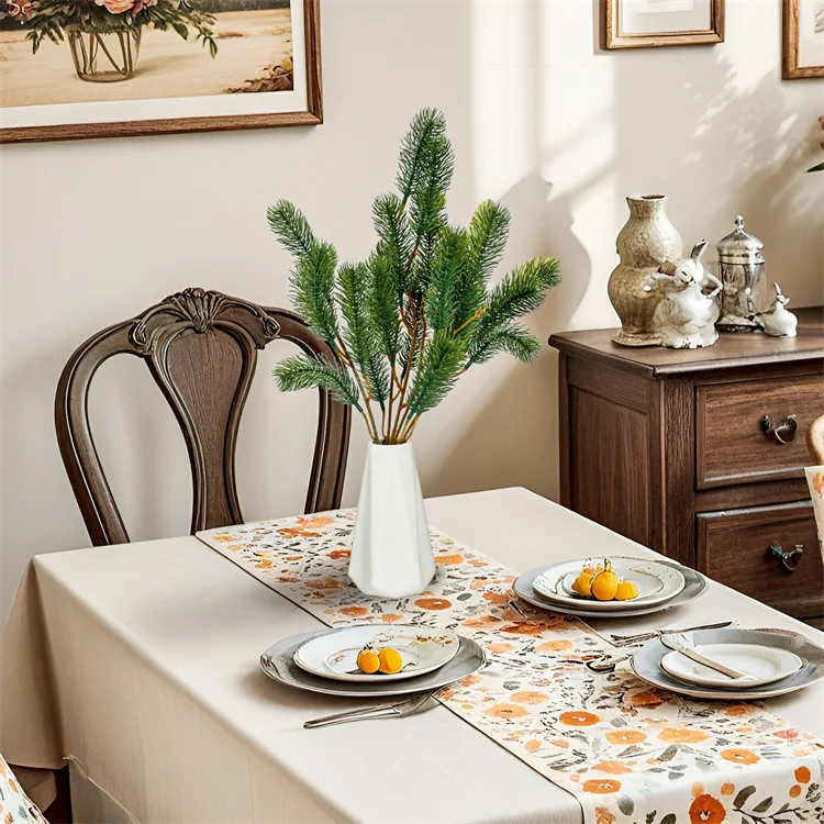 Wholesale artificial pine branches plastic green plants for living room hotel table vase decor shopping mall decor