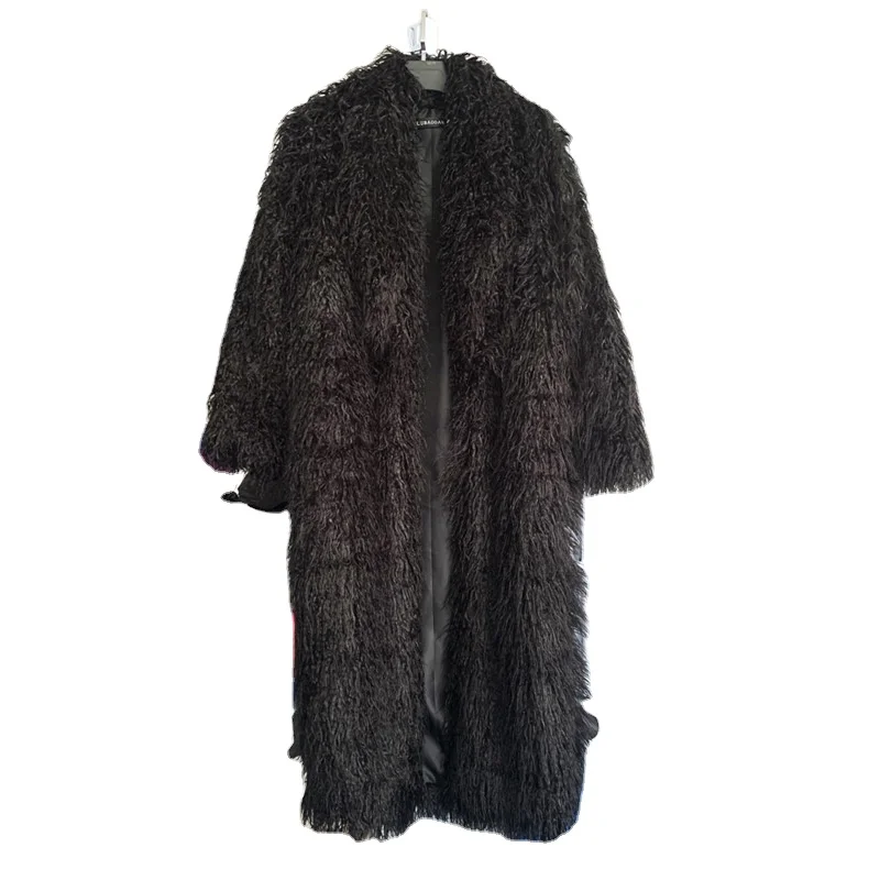 2024 warm winter coat faux fur beach wool super long green fruit collar over the knee fur coat