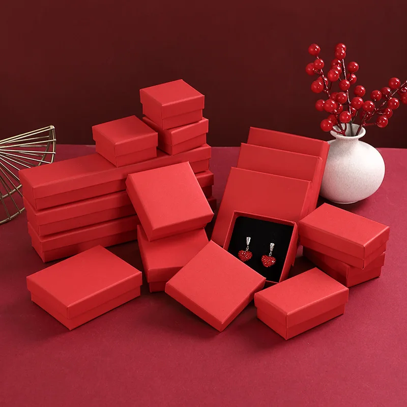 Red/Kraft Paper Gift Box for Packaging Earring Jewelry Wedding Ring Diy Jewelry Display Storage Packing (PK010)