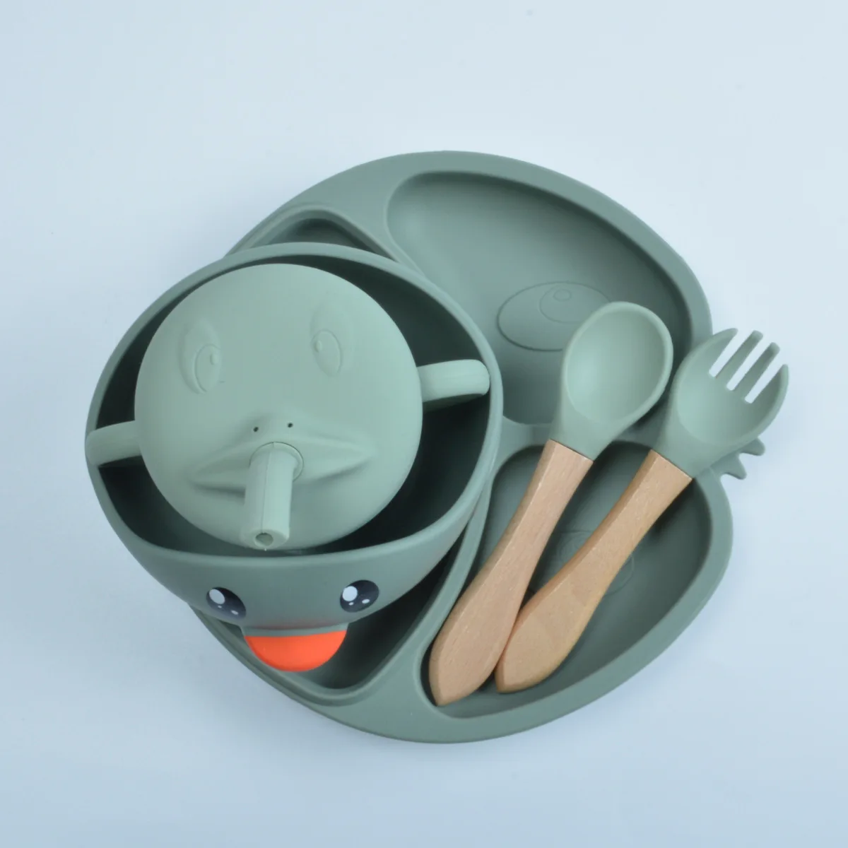 Customizable Baby & Kids Dining Set Including Silicone Sippy Cup Placemat Bib Dish Suction Fork Spoon Bowl Plate