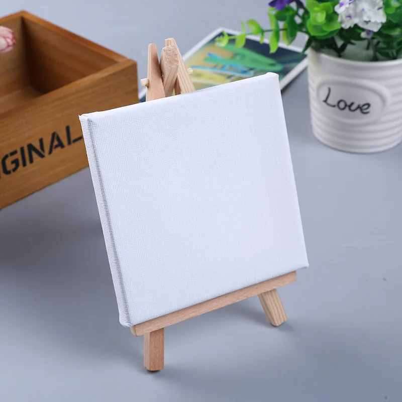 Art Hot Selling 10x10 CM Small Stretched Canvas Wood Mini Display Easel Artist Painting Kit