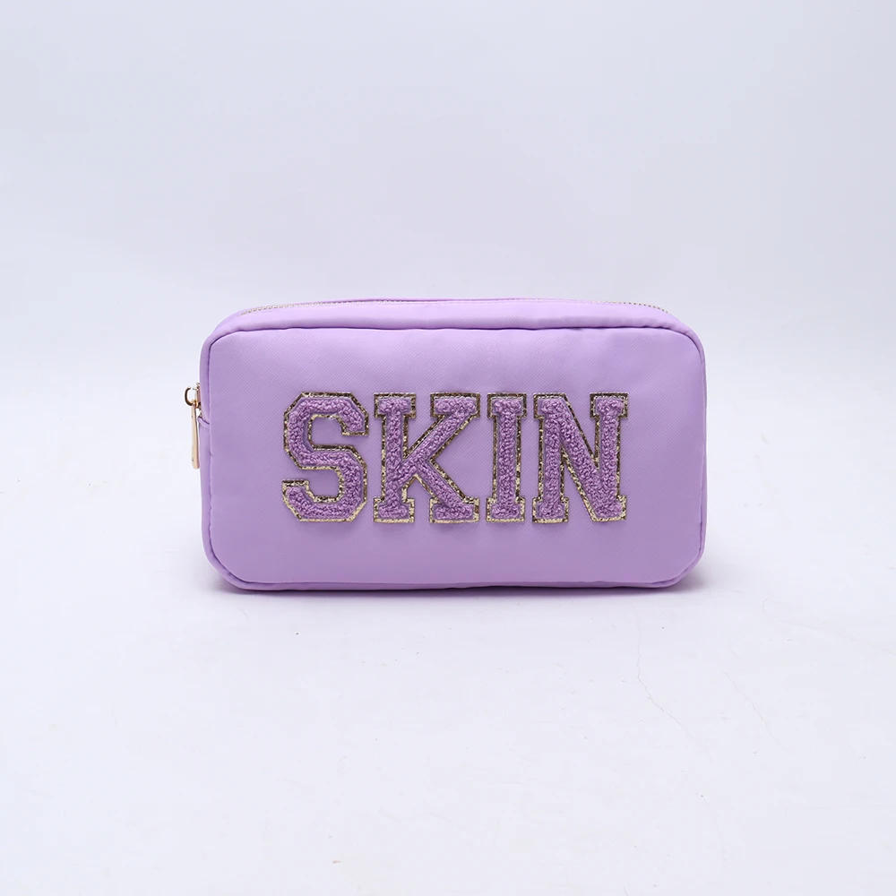 Waterproof Zipper Toiletry Bag Travel Makeup Bags DIY Embroidery Letter Patches Girls Beauty Pouches Portable Cosmetic Bag