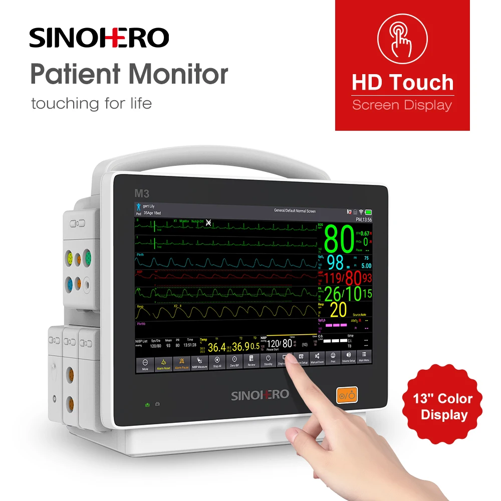 Hospital ICU Portable Touch Screen Device Multi-Parameter Electric Powered Heart Rate Cardiac Patient Monitor