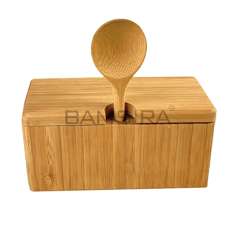 Wood Salt And Pepper Bowls Bamboo Salt Cellar With Lid And Spoon Salt Box