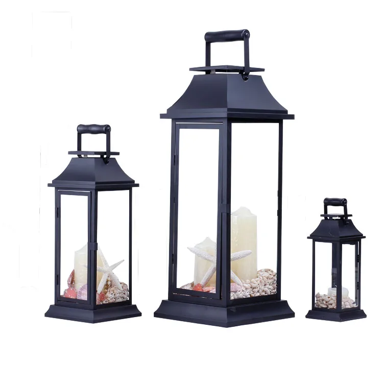 wholesale candle lanterns Wrought iron lanterns outdoor black metal lanterns decor stainless steel lanterns