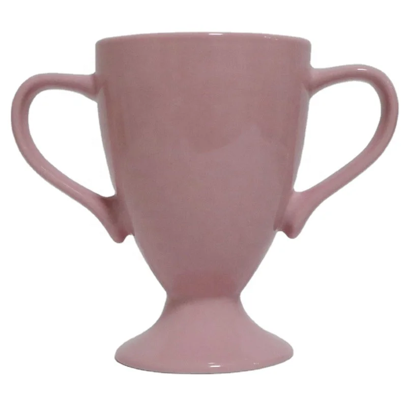 Promotional Blank Big C Handle Ceramic Trophy Mug  Gift Item Custom Logo Printing Ceramic Bulk Cheap Wholesale Tea Cups