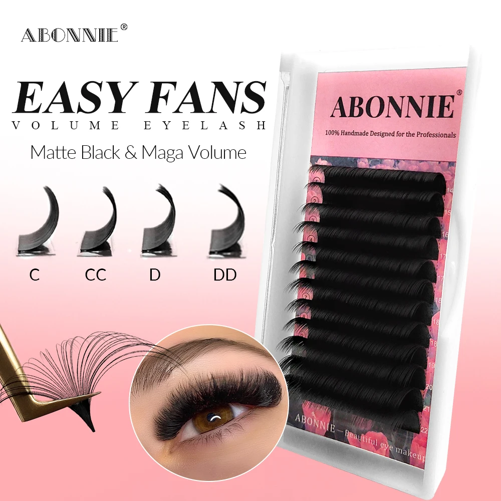 Abonnie Deep Black Private Label 0.03mm Mega Blvolume Lashes Russian Easy Blooming Lashes Easy Fan Fast Fan Lashes