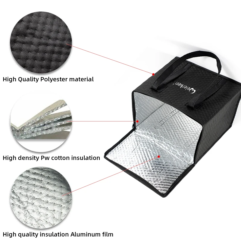 Wholesale Durable Reusable RPET Black Custom Logo Non Woven Insulated Food Pizza Delivery Bag For Bike Motorcycle Bicycle