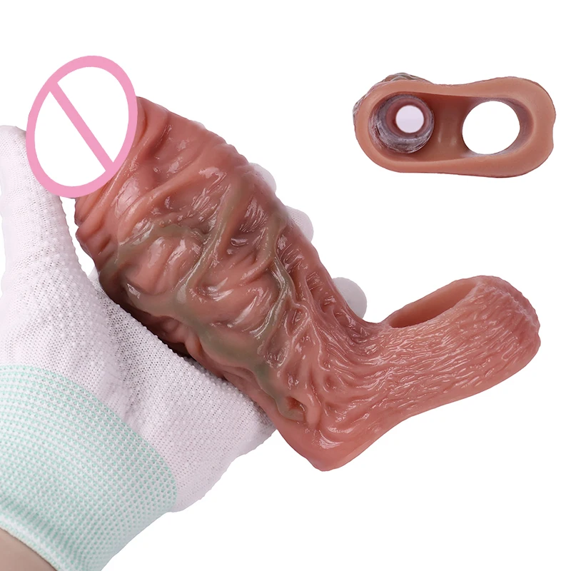 Wholesale Skin cock Sleeve penis Extender realistic Vein Texture dildo shaped Cock Enlargement Extension Condom products for man