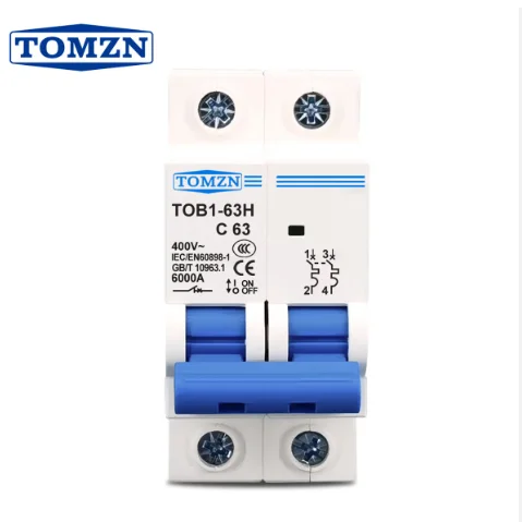 Мини-выключатель 2P AC MCB 400 В 6A 10A 16A 20A 25A 32A 40A 50A 63A Tomzn выключатель для защиты от перегрузки