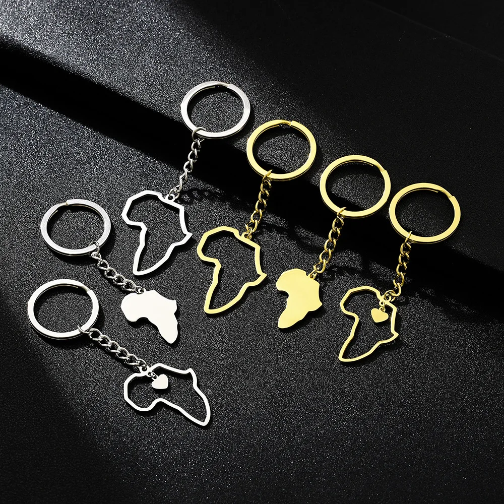 Hot selling heart-shaped African map keychain Accessories titanium steel for men and women ethnic style