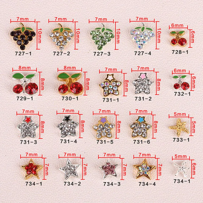 Diy 3d Alloy Red Sweet Cherry Gold Star Glass Diamond Girl Nails Art Charm Rhinestone Decoration Nail Charms