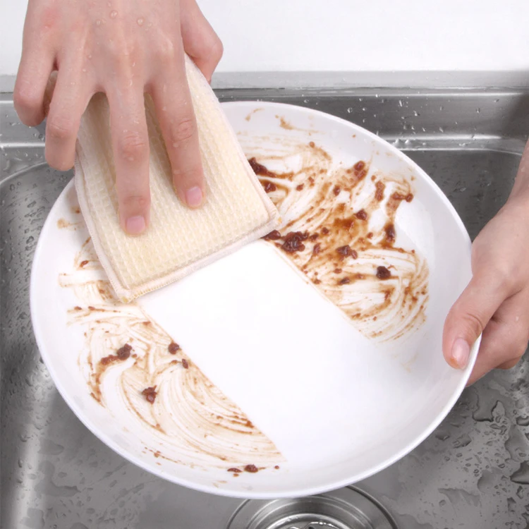 Бамбуковые натуральные впитывающие губки, кухонные чистящие губки, многоразовые губки для мытья посуды