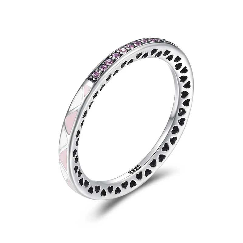 Luxury Ladies Weeding Ring Pink Heart Pattern Hollow Design Zircon 925 Sterling Silver Ring Jewelry Women Gift