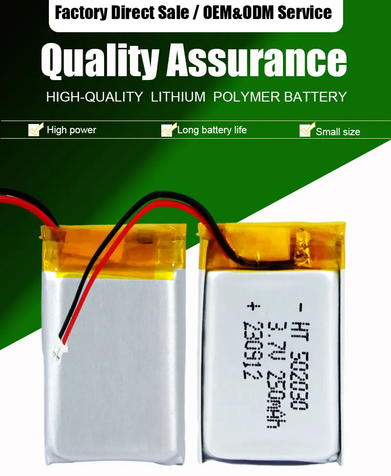 OEM Customized Lithium Polymer Battery 3.7v 250mAh 502030 Rechargeable Lithium ion Polymer Battery Pack