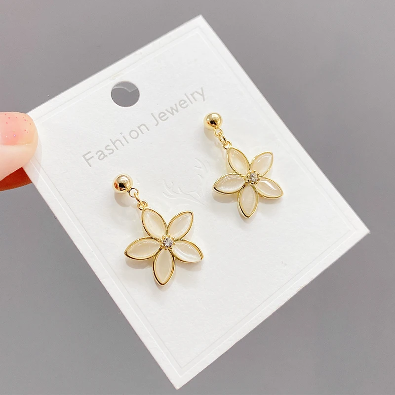  ED63407 Korean fashion cute gold plated women jewelry opal flower drop