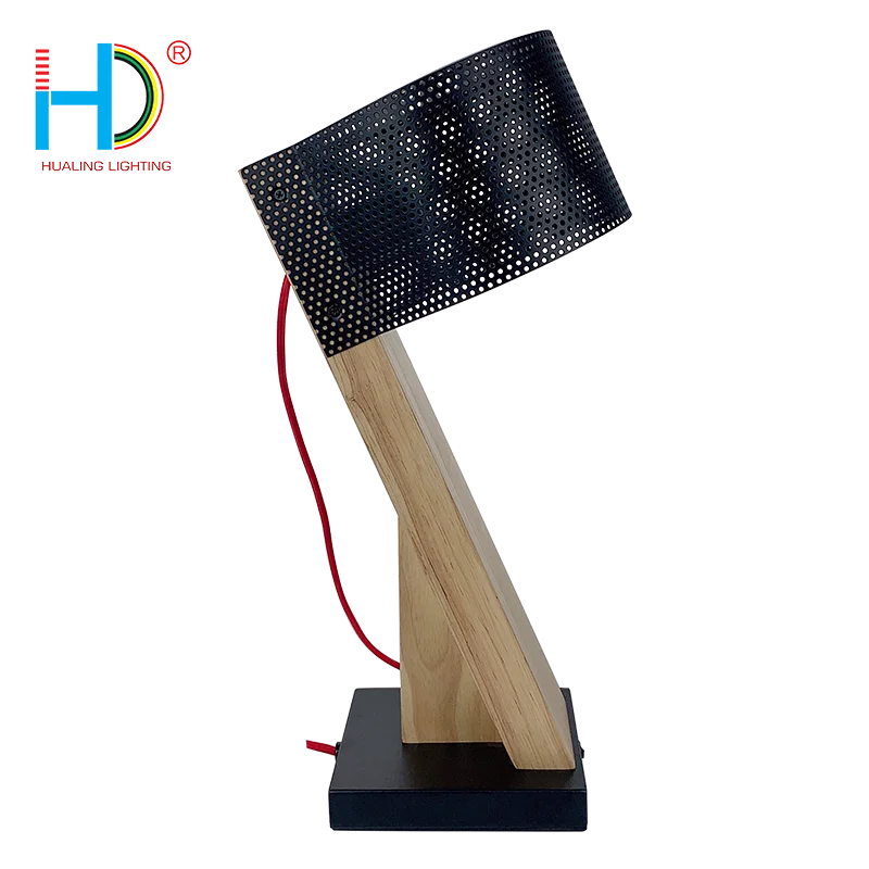 UL  listed Aloft hotel guest room wood stem mesh shade nightstand table lamp