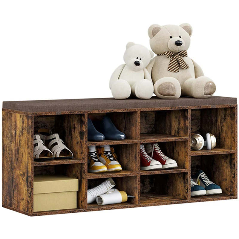 Shoe Bench with Cushion Shoes Cabinet with Padded Seat 10-Cube Storage Bench Holds up to 440 lb Perfect for The Organization