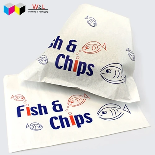 
food grade greaseproof paper fish and chips paper bagpaper taco food bags PE lining paper wrapping bag 