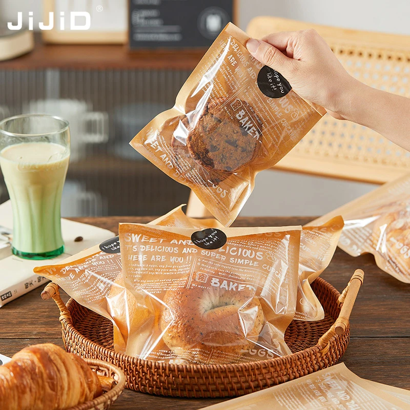 JIJID  Damp proof self-sealing toast tea Kraft paper packing with clear plastic window custom
