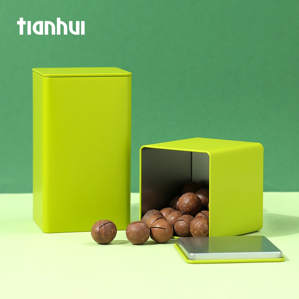 Tianhui Hot Sale Wholesale Custom Black Square Metal Tea Tin Box Tinplate Popular High Quality Tea Tin Box