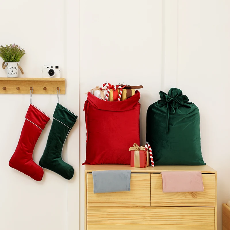 Gift Packaging Decoration Christmas Sack Bag Personalized Blank Velvet Santa Sacks