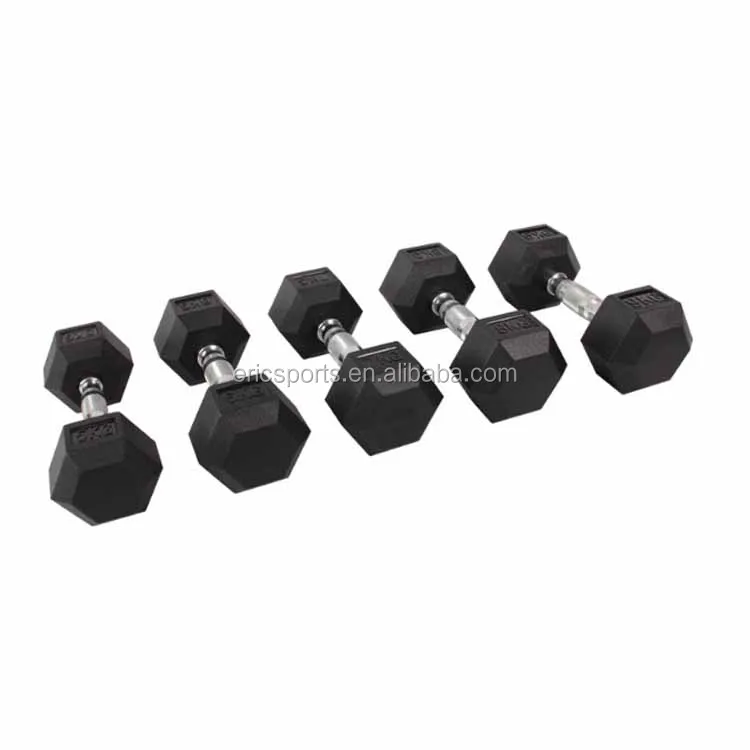 customs 5lb 10lb 15lb 20lb 25lb  Black  Fixed Rubber Coated Hex Dumbbell set