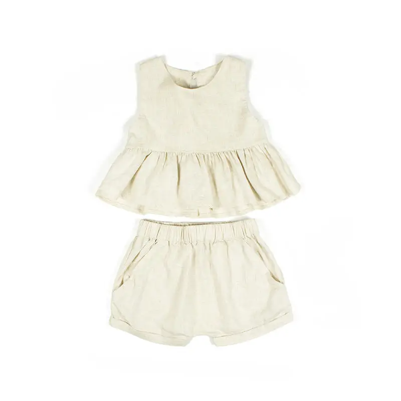 OEM/ODM Summer Baby Suit Sleeveless Top And Shorts Two-piece Linen Fabric Baby Girls Clothing Sets