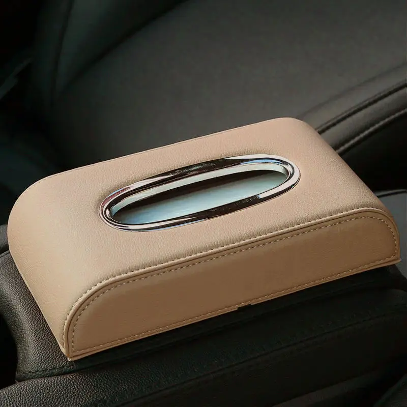 Hot Sale PU Leather Car Interior Accessories Custom Logo Tissues Organizer & Paper Napkin Tissue Box Holder