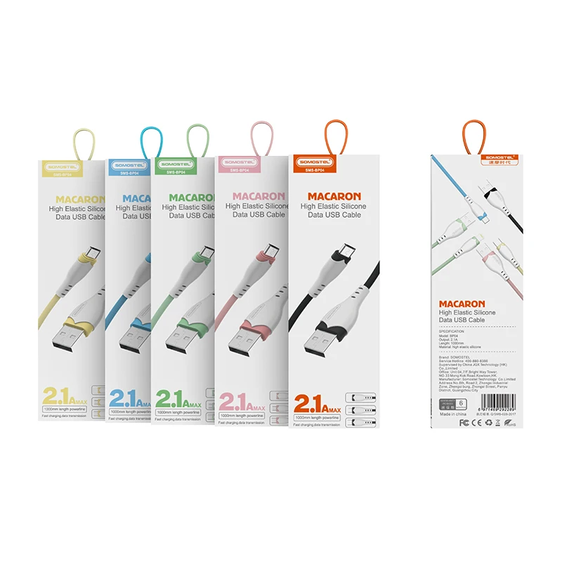 SOMOSTEL Stock Mobile USB Cable SMS-BP04 Type C Micro V8 IPH Port Phone Charge Cable for iphone/Android