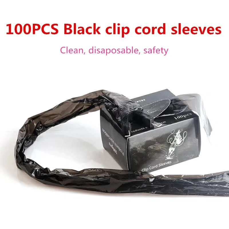 100/200Pcs Disposable Black Tattoo Clip Cord Sleeves Bags Supply clip cord Covers for Tattoo Machine Accessory